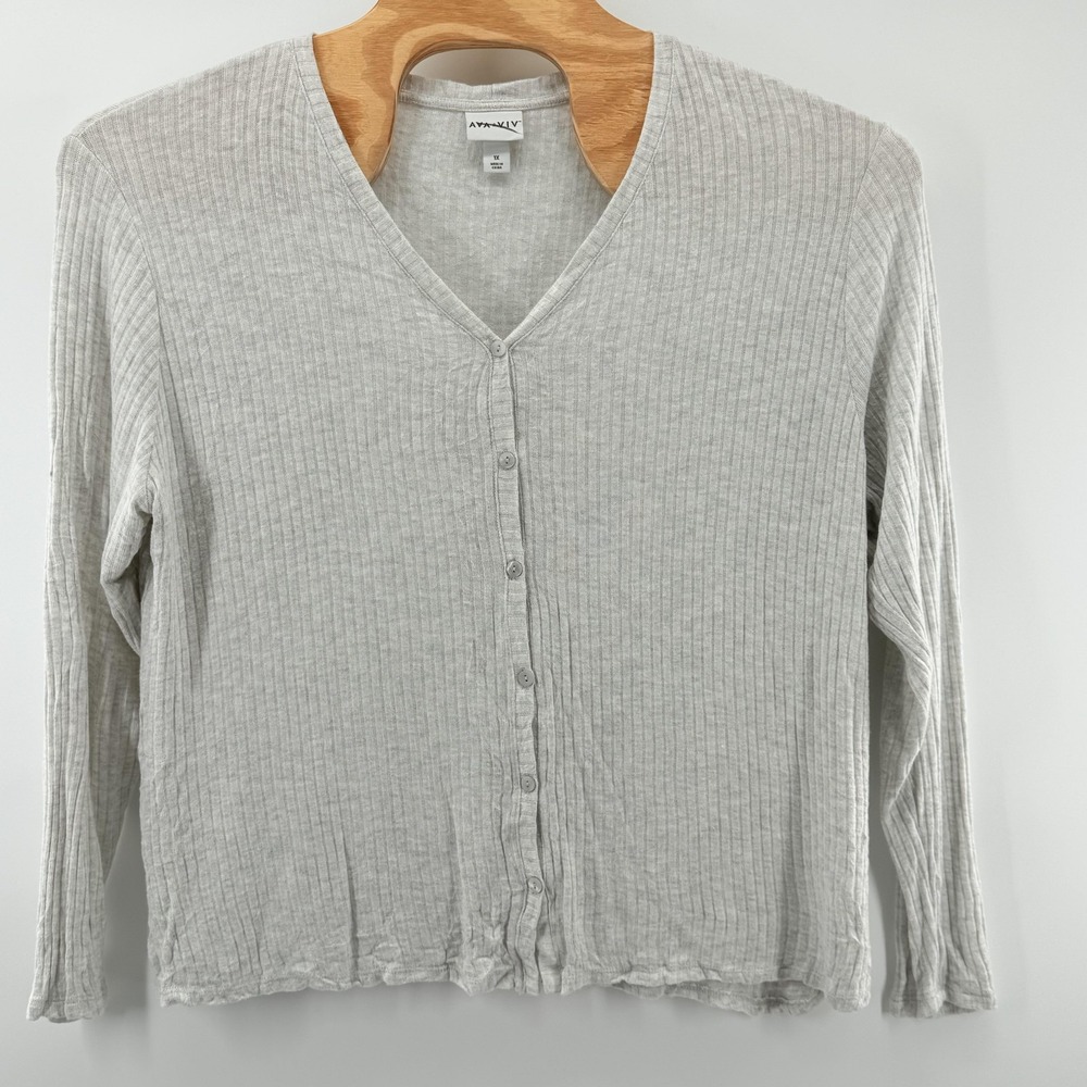 Ava & Viv Cardigan Womens 1X‎ Gray Button Front Ribbed Lightweight Sweater Top